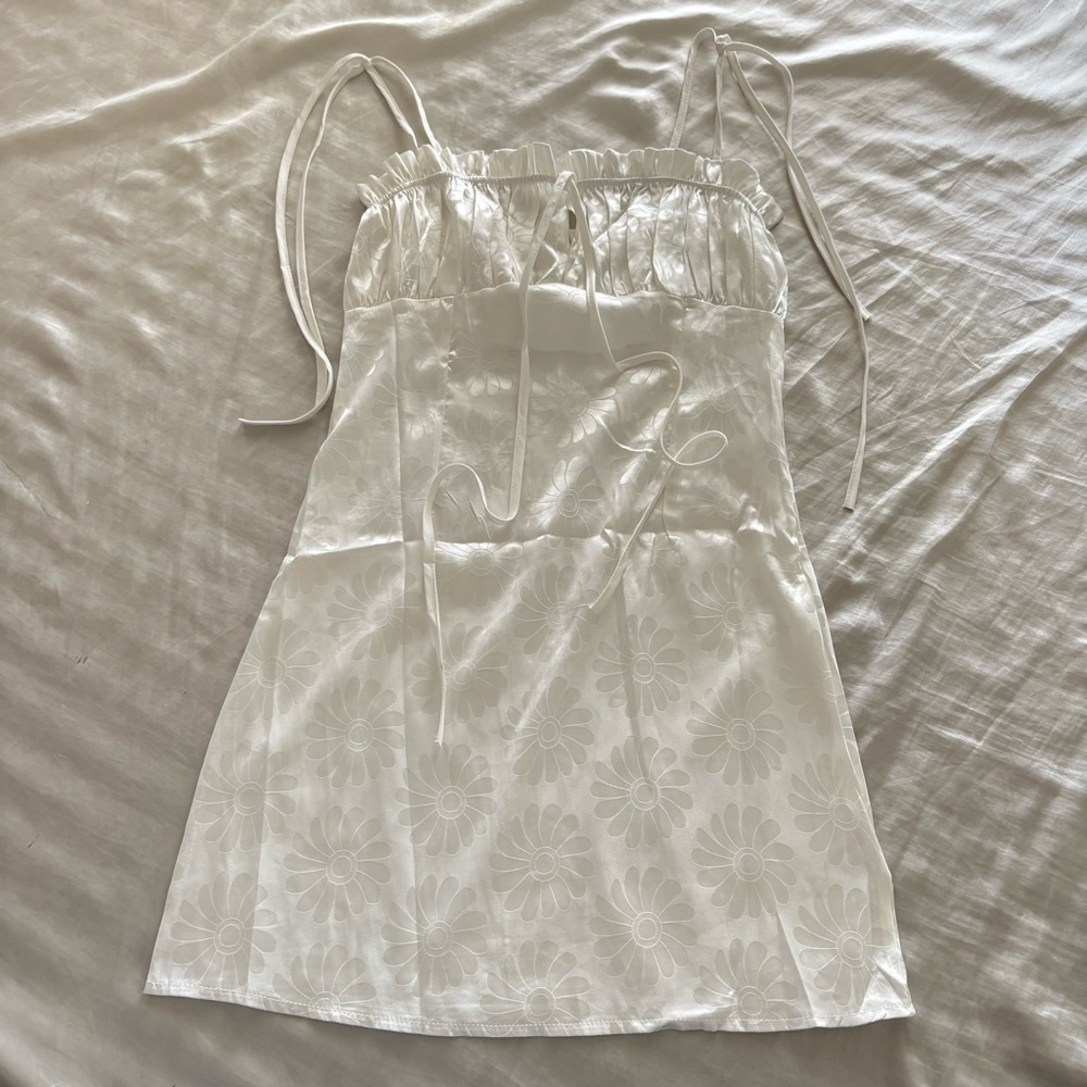YesStyle White Satin Floral Slip Dress